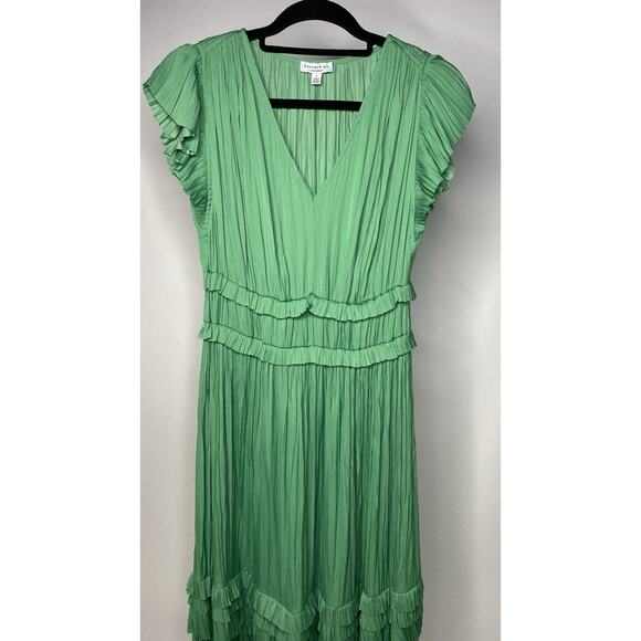 Current Air Sereia Pleated Midi Dress Women's Small Green Flutter Modern Ruffle - Picture 2 of 6